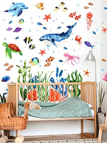Kalolary Under The Sea Wall Decals Set - 3D Coral Reef Ocean Grass Bubbles More