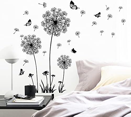 Black and White Dandelion Butterfly Wall Stickers