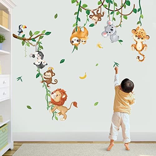 Jungle Animals Climbing Tree Wall Decals for Kids Room and Nursery Decor