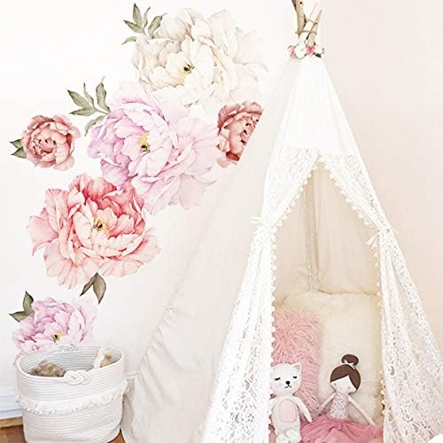 Watercolor Peony Flowers Wall Decals for Bedroom and Living Room