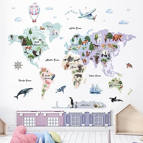 iinuu Animal World Map Wall Decals for Kids