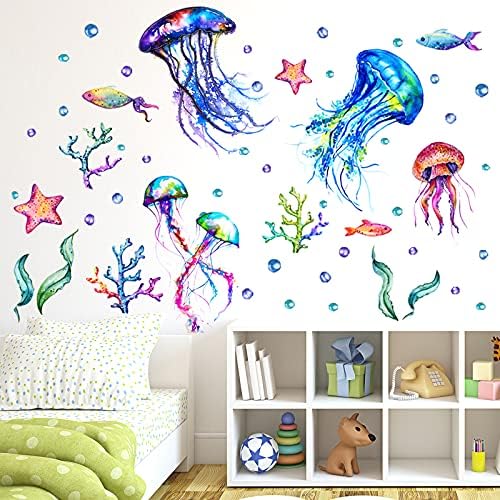 Ocean Jellyfish Wall Decal Vibrant Seaweed Starfish DIY Decor for Kids Room