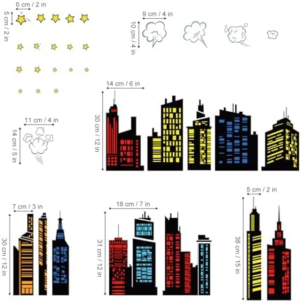 Colorful City Skyline Wall Decals for Bedroom Playroom and Toddler Room