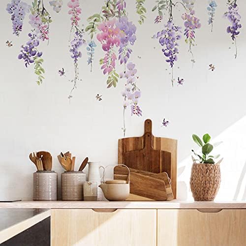 Runtoo Purple Hanging Vines Wall Decals for Girls Bedroom Nursery Decor