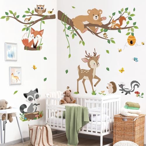 Decalmile Woodland Animals Tree Branch Wall Decals