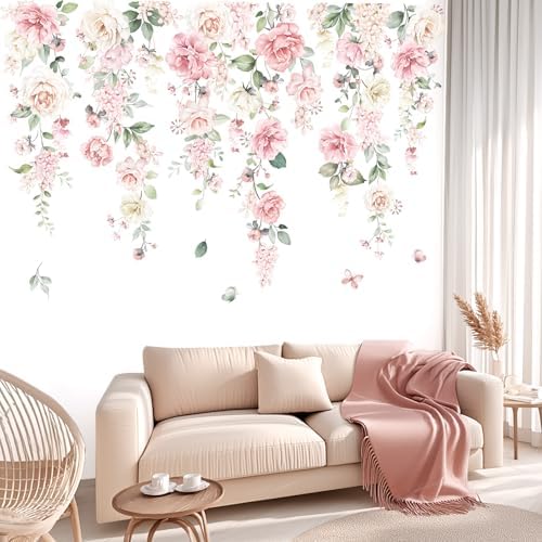 Wondever Large Pink Flowers Wall Stickers for Baby Nursery