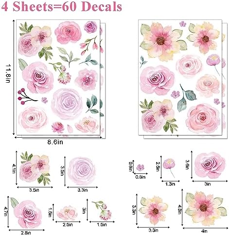 AOWDIAO 60 Pcs Flower Peel and Stick Wall Decals