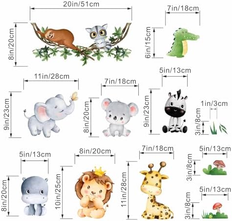 Jungle Baby Animals Wall Stickers - Elephant Lion Tiger Giraffe Room Decor