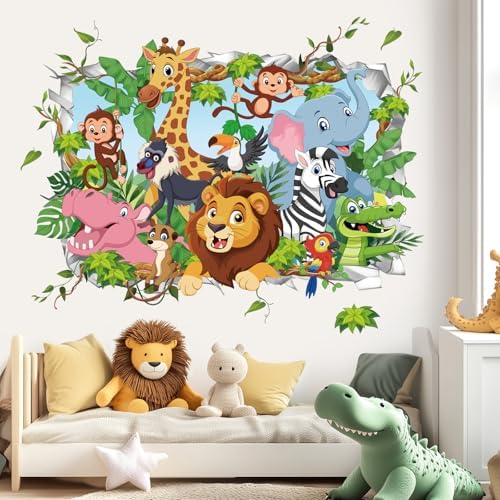 Wondever 3D Jungle Animals Wall Stickers for Baby Nursery Kids Room
