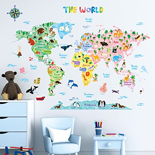 DECOWALL SG2-1615S Animal World Map Wall Stickers for Kids