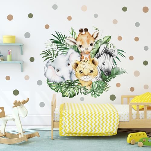 Watercolor Jungle Animal Wall Decal for Baby Room Decor