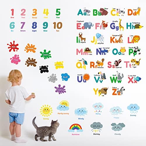 DECOWALL Animal Alphabet Numbers Wall Stickers for Kids Playroom Bedroom Nursery