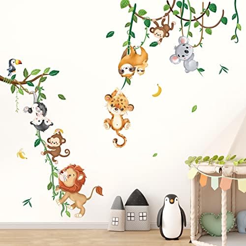 Jungle Animals Climbing Tree Wall Decals for Kids Room and Nursery Decor