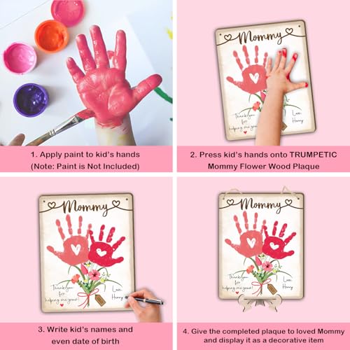 DIY Babys First Mothers Day Handprint Flowers Hanging Sign for Mom