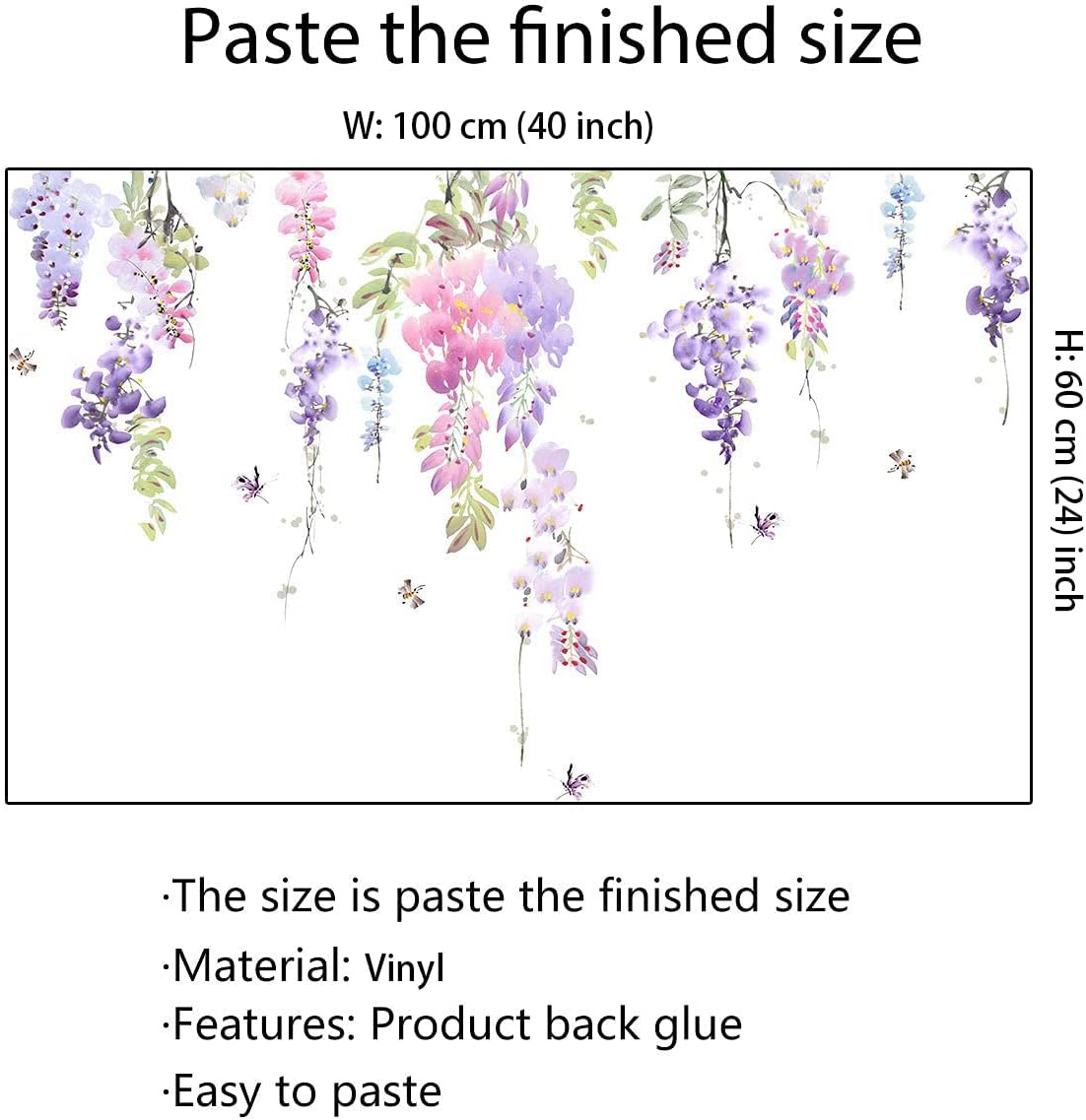 Runtoo Purple Hanging Vines Wall Decals for Girls Bedroom Nursery Decor