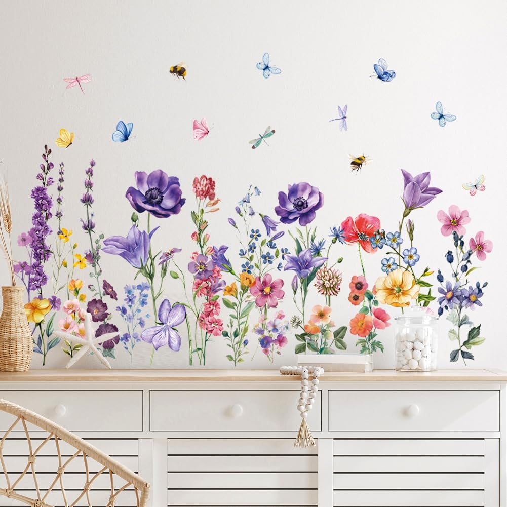 Colorful Wildflower Wall Stickers for Nursery and Kids Room