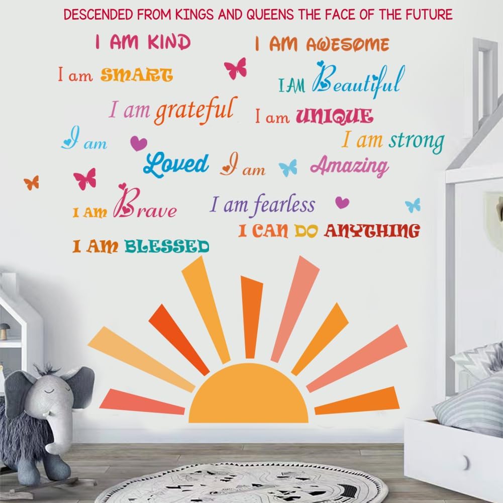 Inspirational Quotes Half Sun Peel and Stick Wall Decals for Baby Nursery Decor
