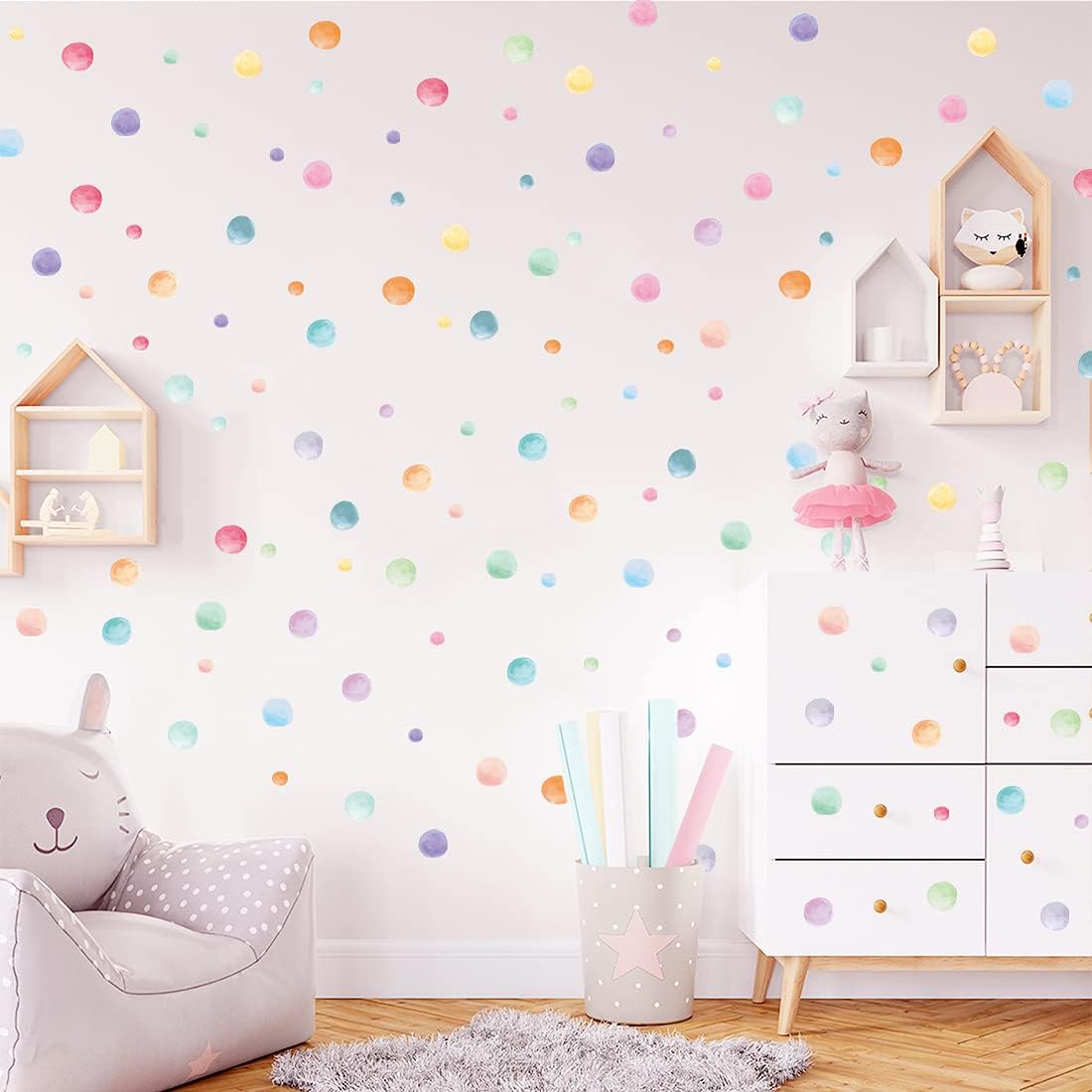 123 Pcs Pastel Polka Dot Wall Stickers Multicolor Circle Decor for Nursery and Kids Room