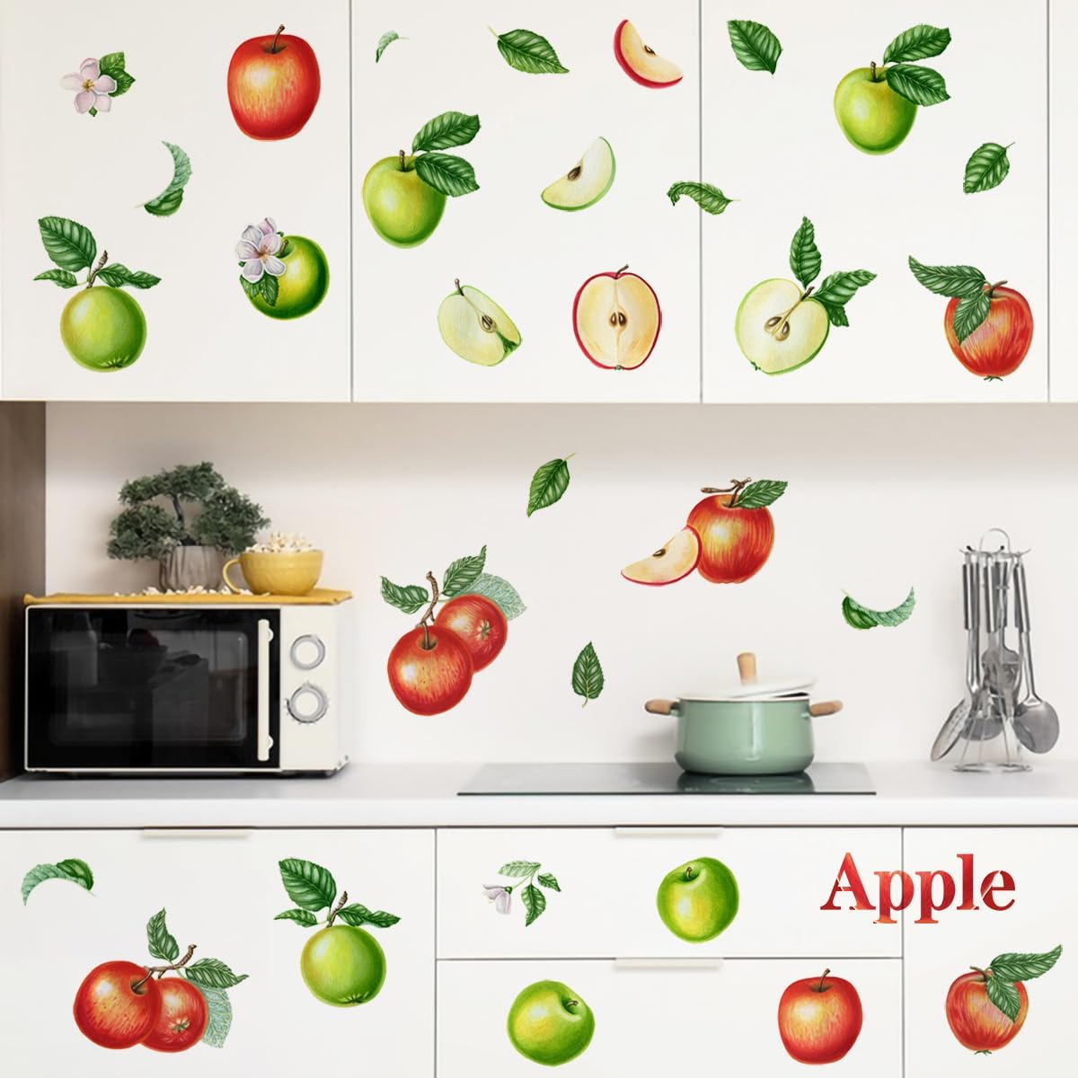 DEIKOKA Apple Wall Decals Set of Red Apples with Leaves and Slices