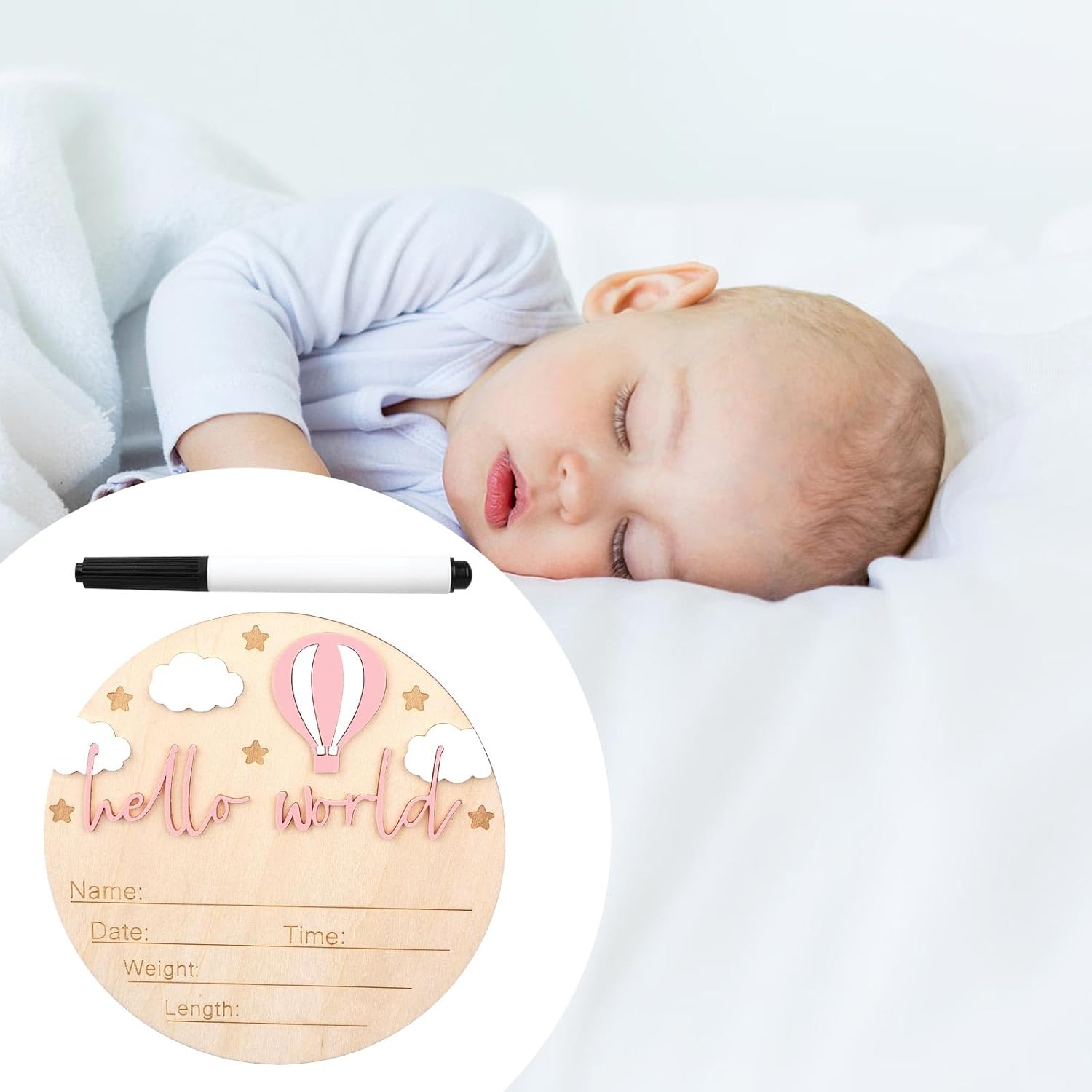Wooden Baby Announcement Sign Hello World