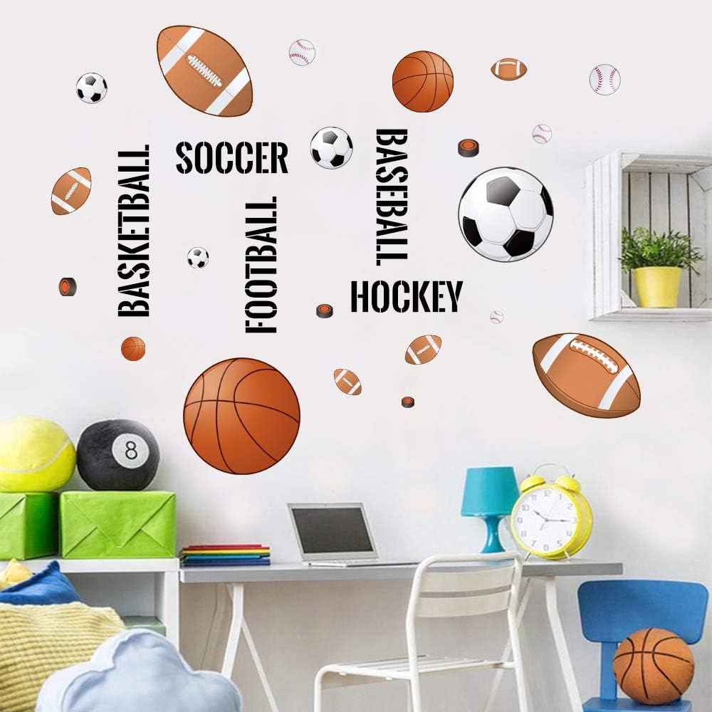 Supzone Sport Balls Wall Decals for Boys