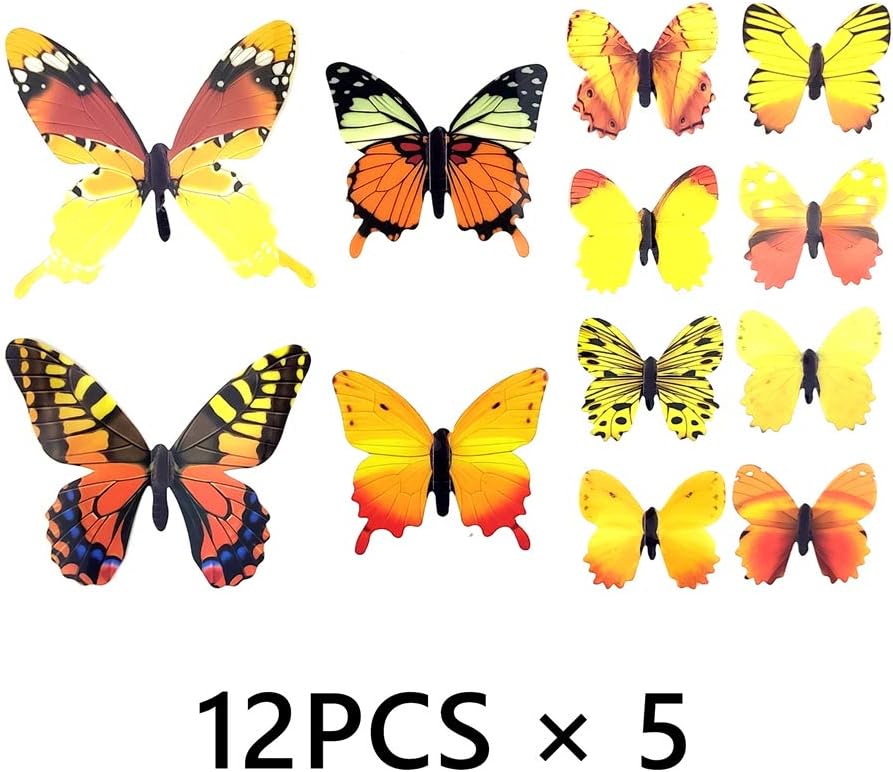 60PCS 3D Butterfly Wall Decals - Yellow Decoration Stickers