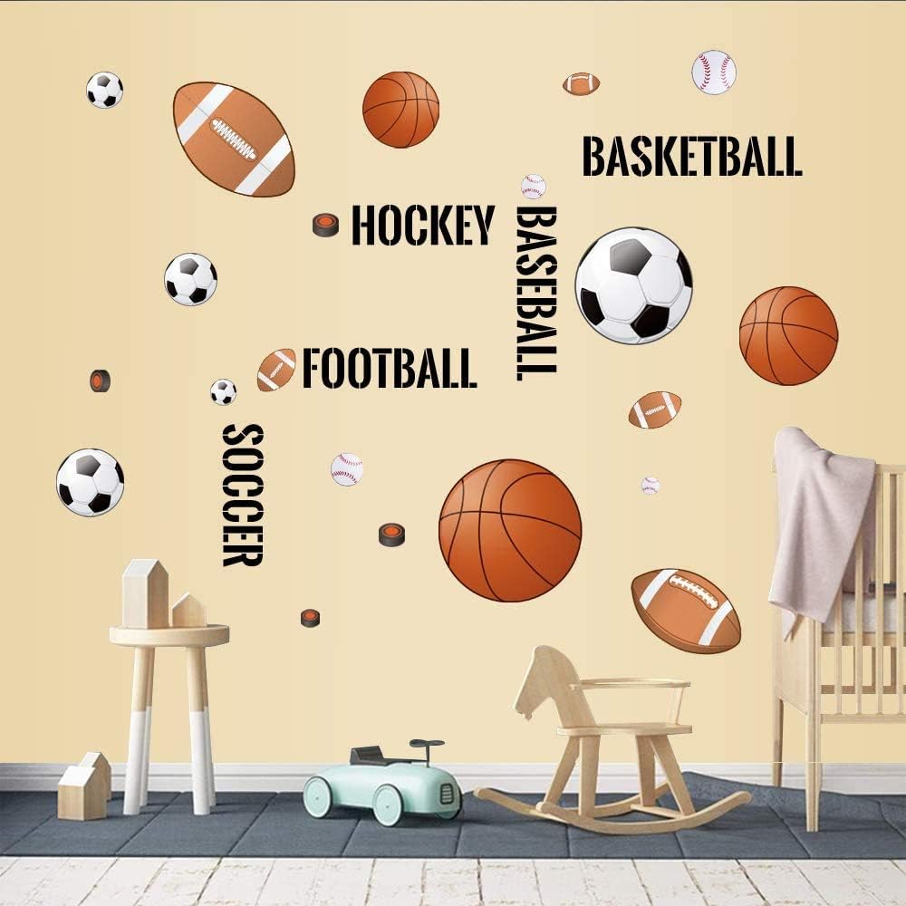 Supzone Sport Balls Wall Decals for Boys