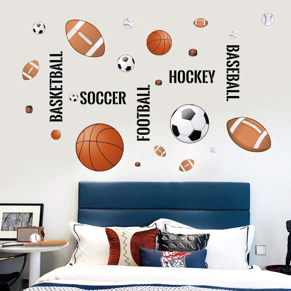 Supzone Sport Balls Wall Decals for Boys