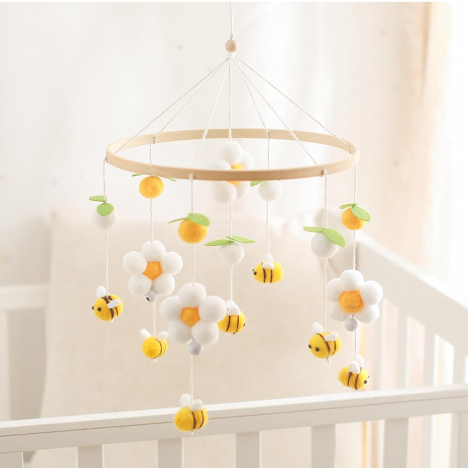 Gender Neutral Baby Mobile - Felt Daisy Bees Leaves