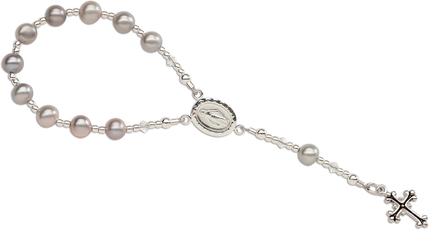 Precious Pieces Baptism Baby Rosary with Pearls and Crystals