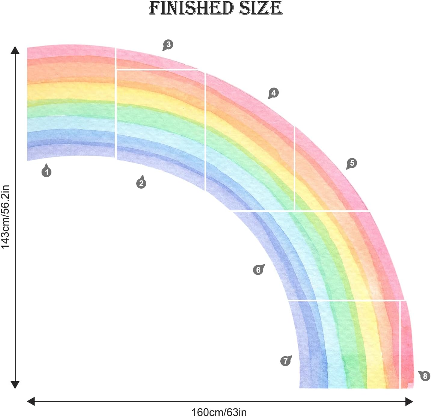 55x63 Large Rainbow Wall Stickers for Girls Bedroom Playroom