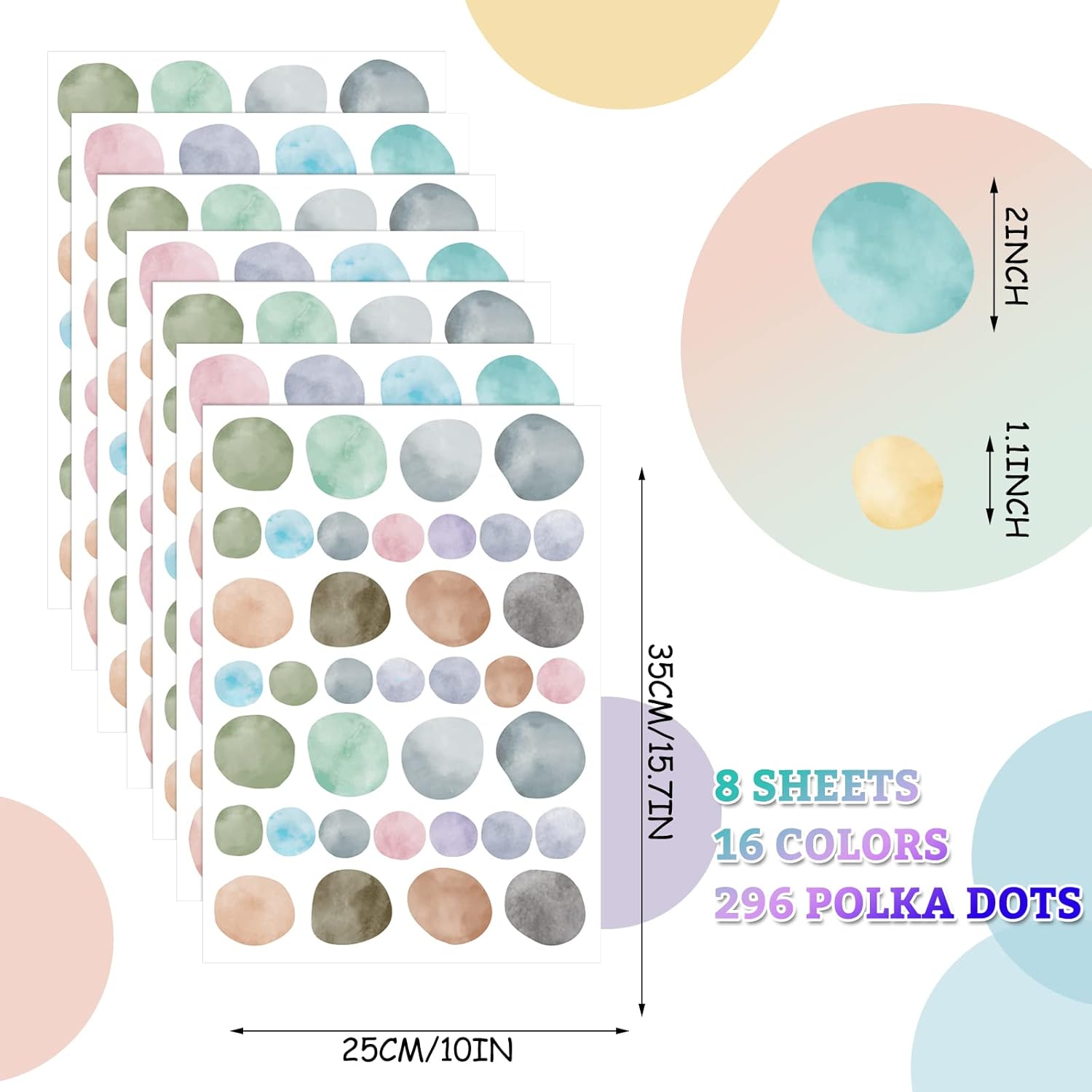 Epakh 296 Pcs Polka Dots Wall Decal Boho Rainbow Kids Room Decor