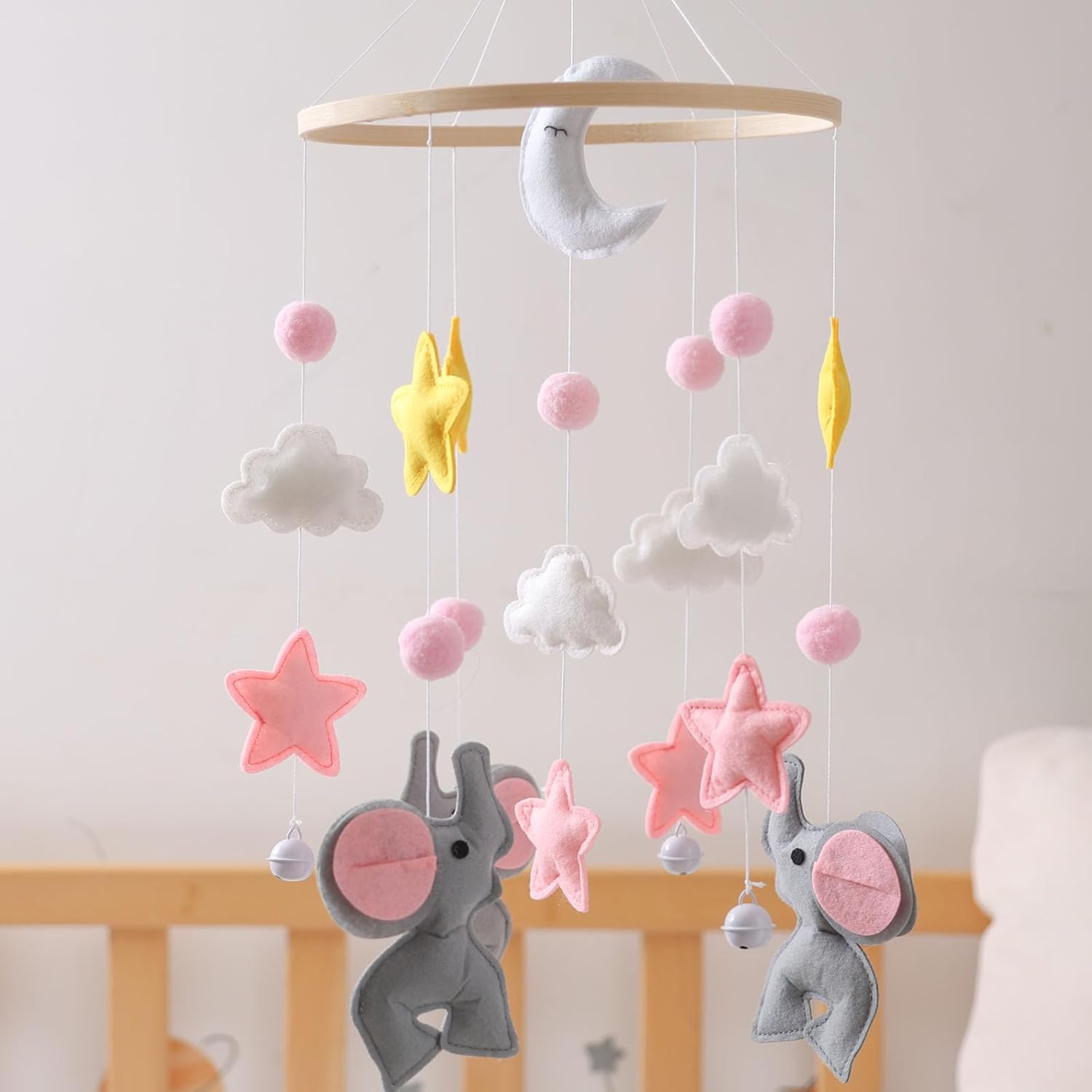Baby Crib Mobile with Elephant Animal and Star Design