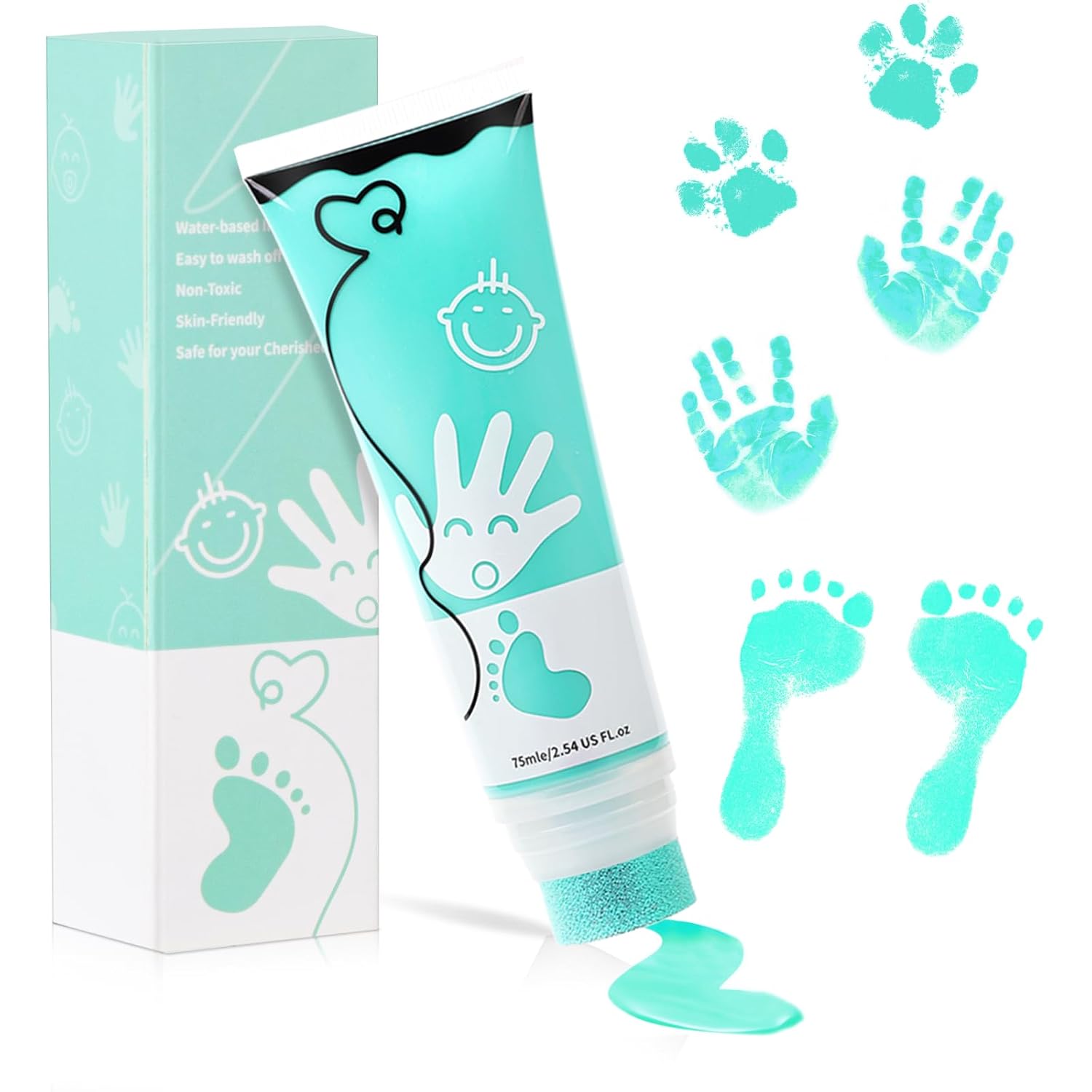 75ml Mint Green Baby Hand Footprint Ink Kit
