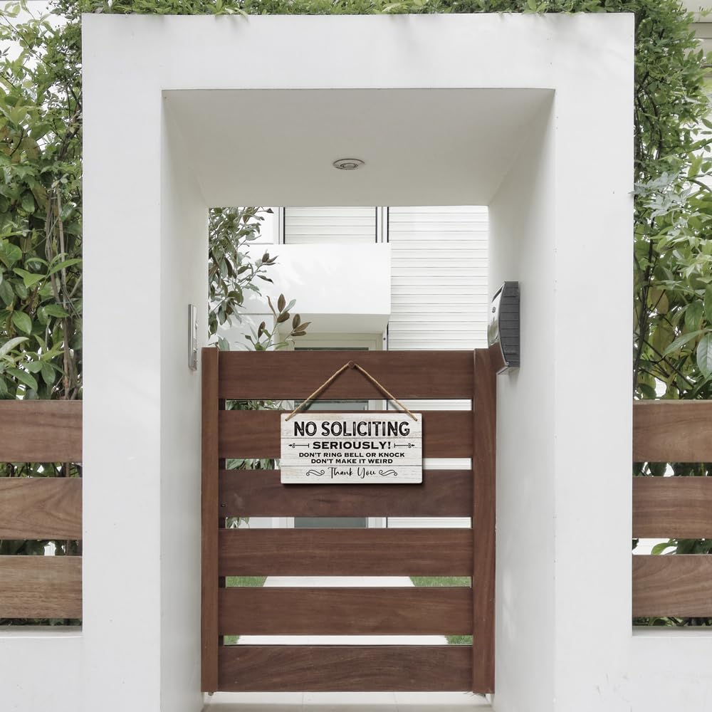 YZEXEZY No Soliciting Sign - 6x12 Inch Wood Hanging Door Sign