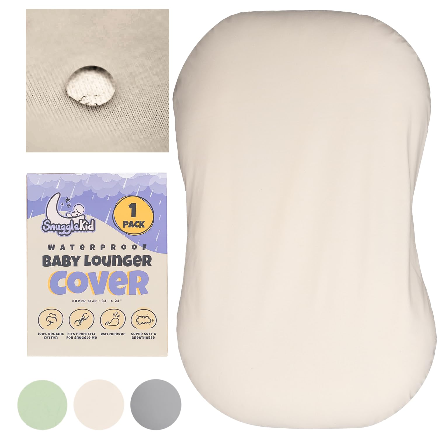 100 Waterproof Baby Lounger Cover - 2-Ply Organic Cotton Slipcovers