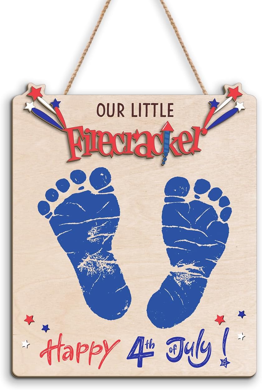 Our Little Firecracker 4th of July Footprint Decor Sign