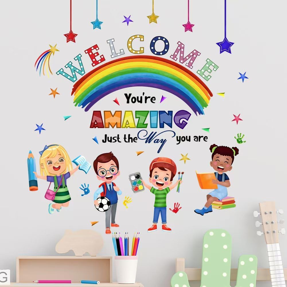 Kids Inspirational Quotes Wall Decal Reading Corner Rainbow Stickers for Classroom and Playroom