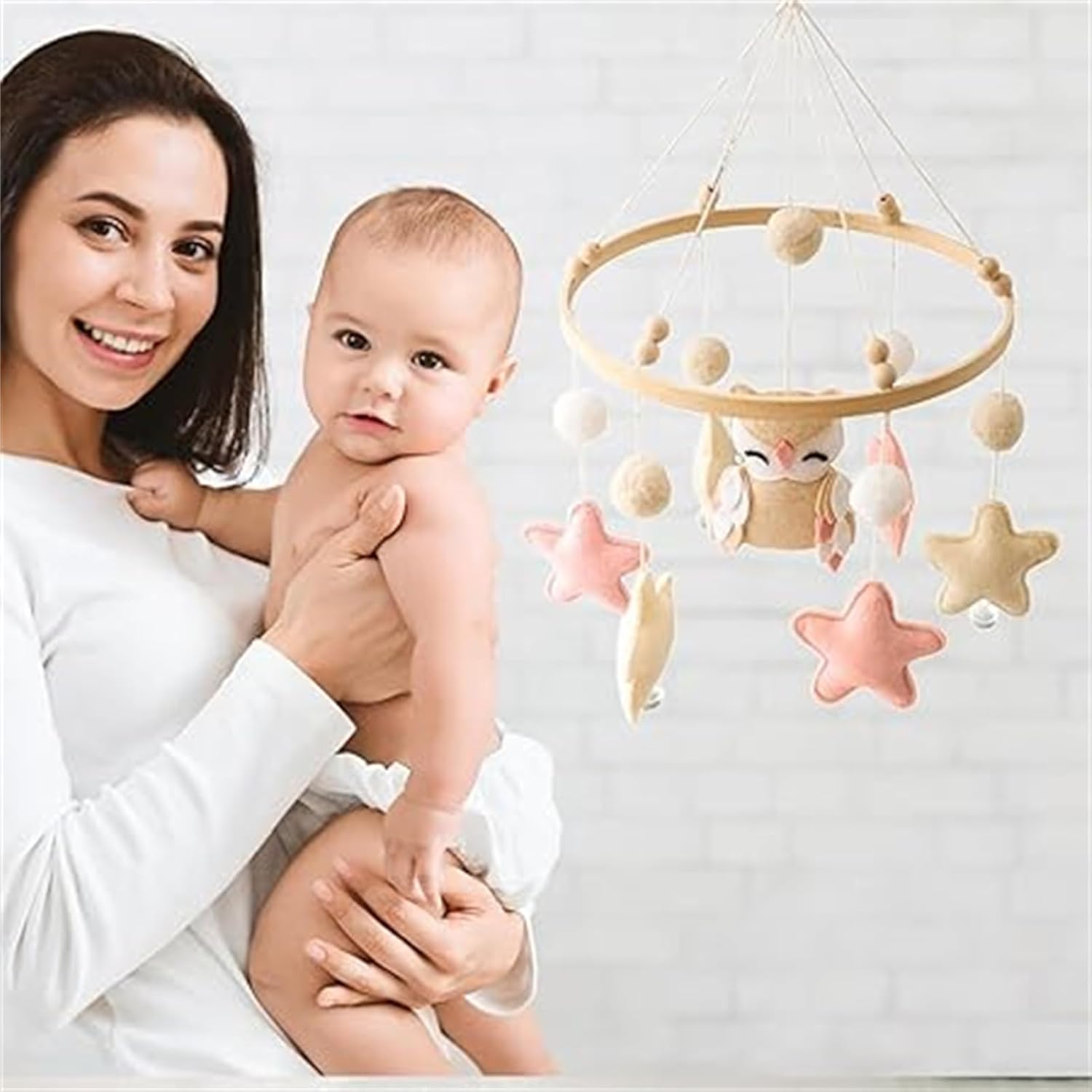Boho Baby Mobile with Owl and Stars Design