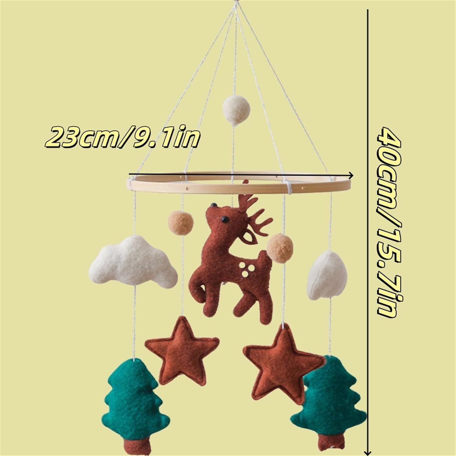 Erboinely Animal Crib Mobile Handmade Deer Decor Gender-Neutral Nursery Hanging Ornament