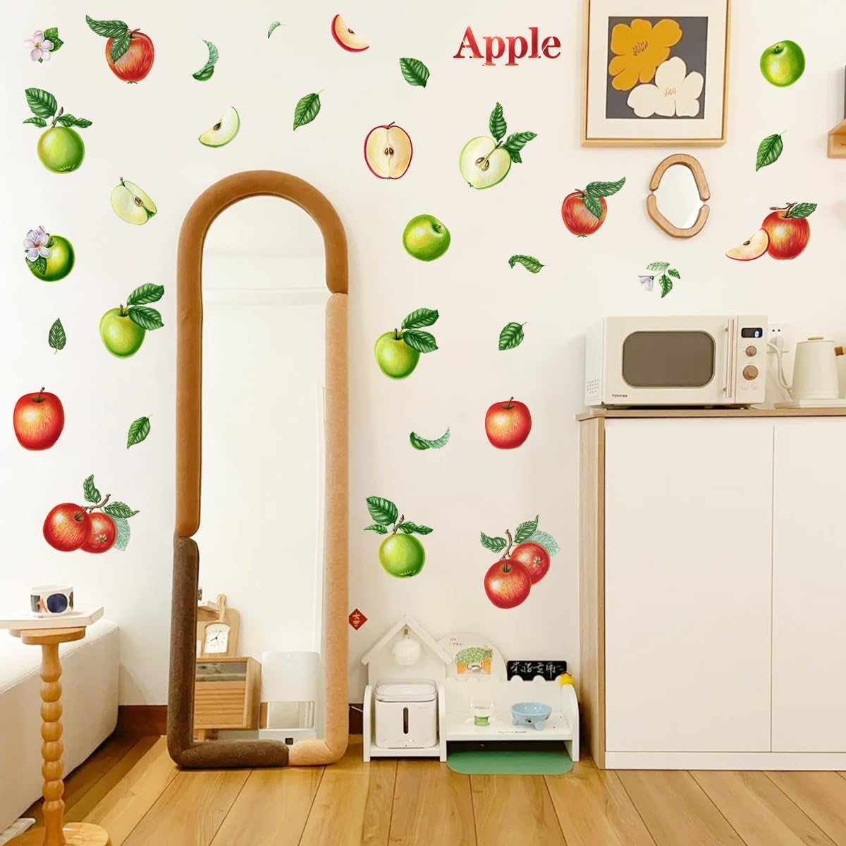 DEIKOKA Apple Wall Decals Set of Red Apples with Leaves and Slices