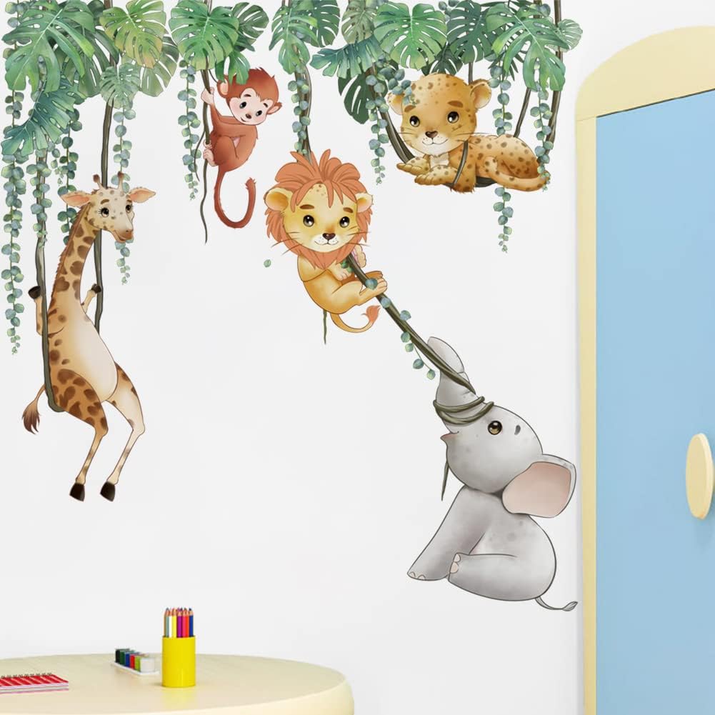 Runtoo Jungle Animal Wall Decals for Kids Room