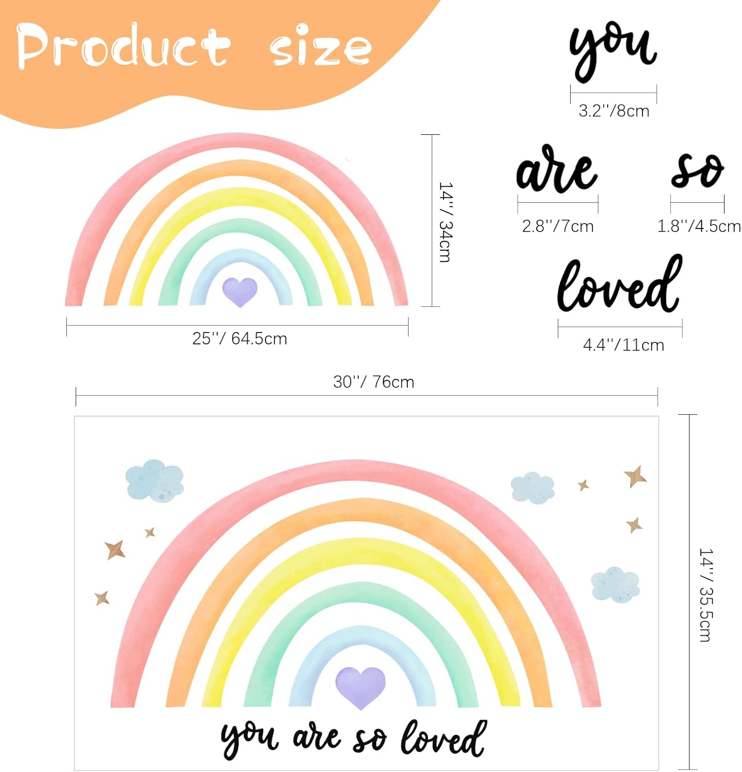 Containlol 30x14 Inch Rainbow Wall Decal for Kids Bedroom 1