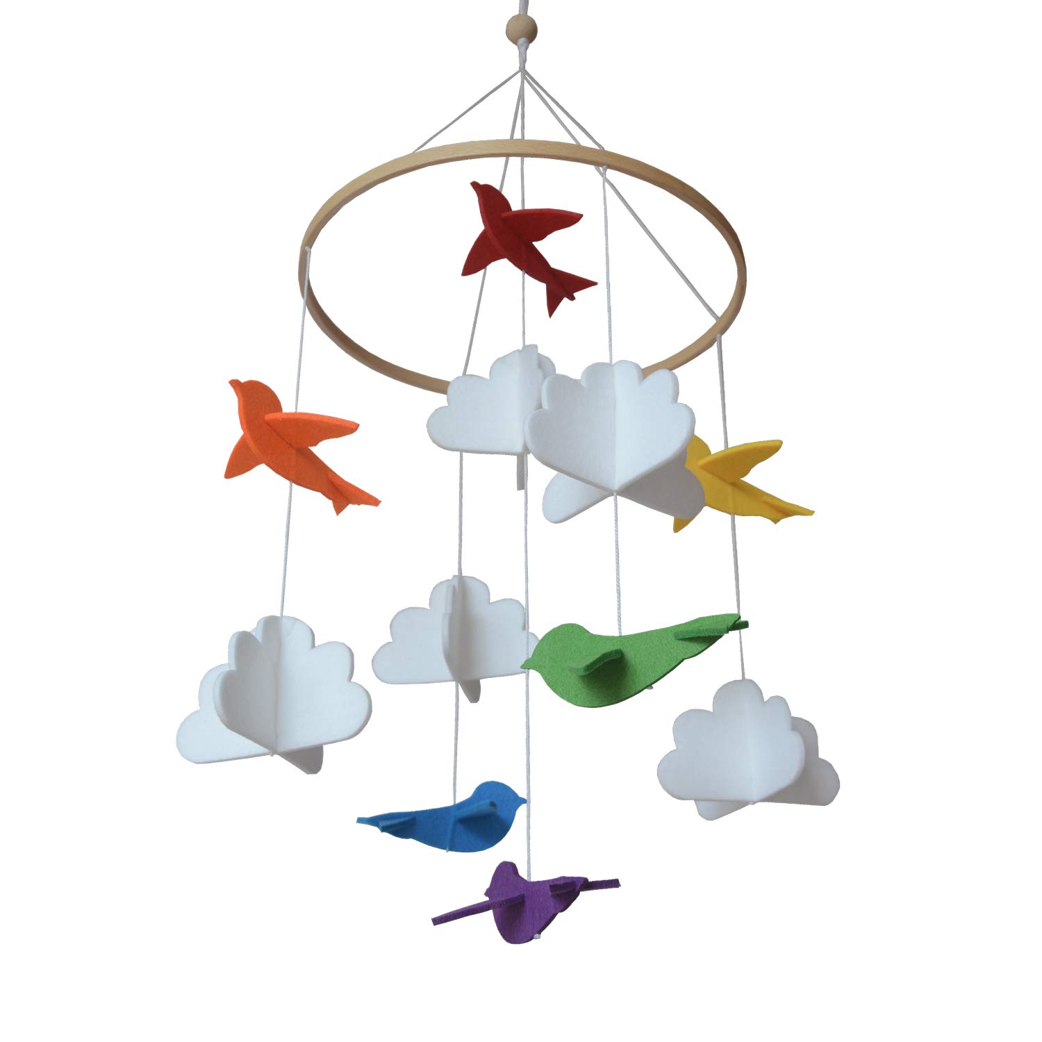 Baby Crib Mobile Rainbow Birds in Clouds with Garland
