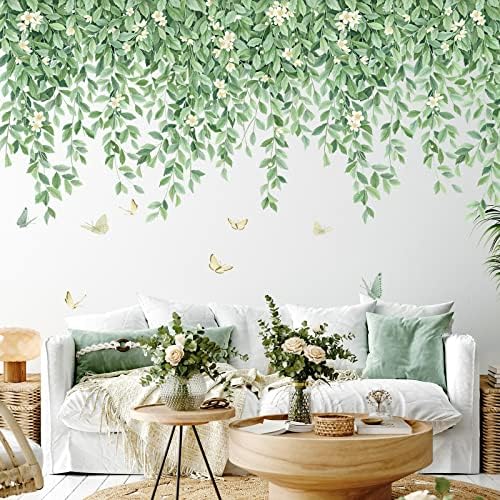 Green Leaf Hanging Vine Wall Decal for Bedroom and Nursery