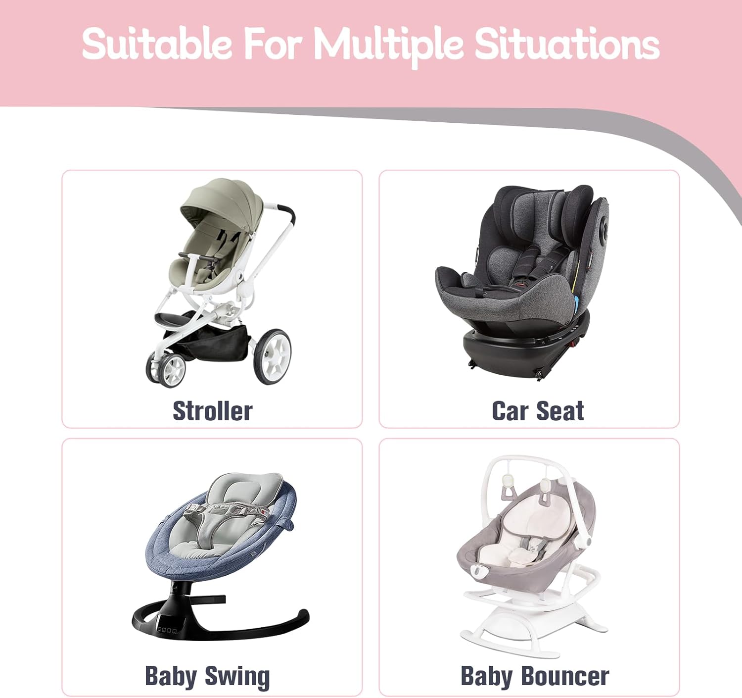 KAKIBLIN Infant Car Seat Insert Soft Head Body Support Cushion 2-in-1 Reversible for Car Seats Strollers Bouncers Pink