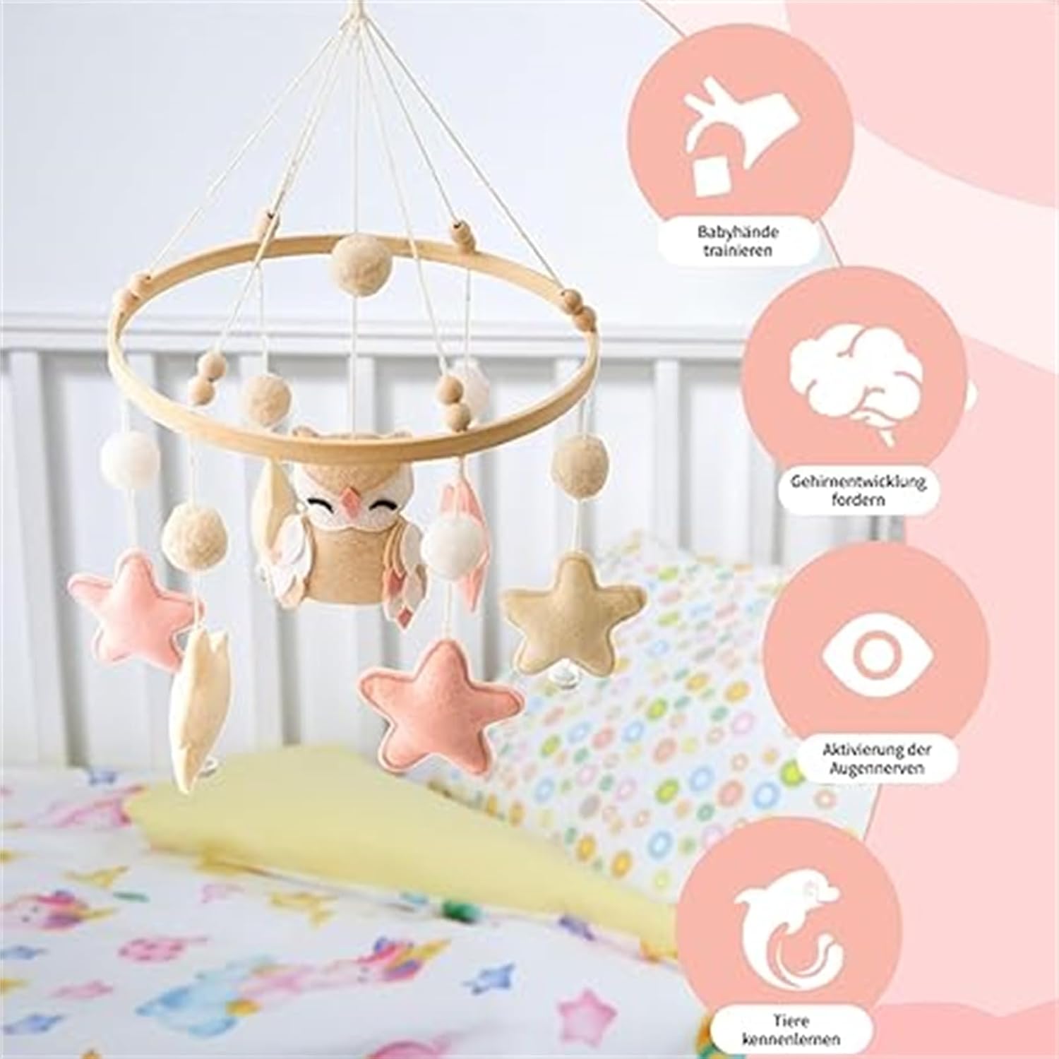 Boho Baby Mobile with Owl and Stars Design
