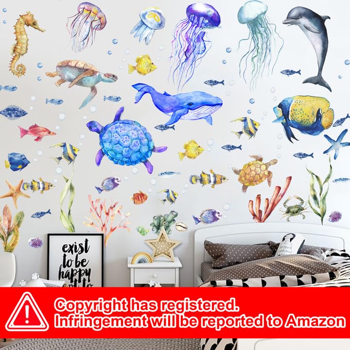 4 Sheets Ocean Fish Wall Decals Stickers for Kids Nursery Decor