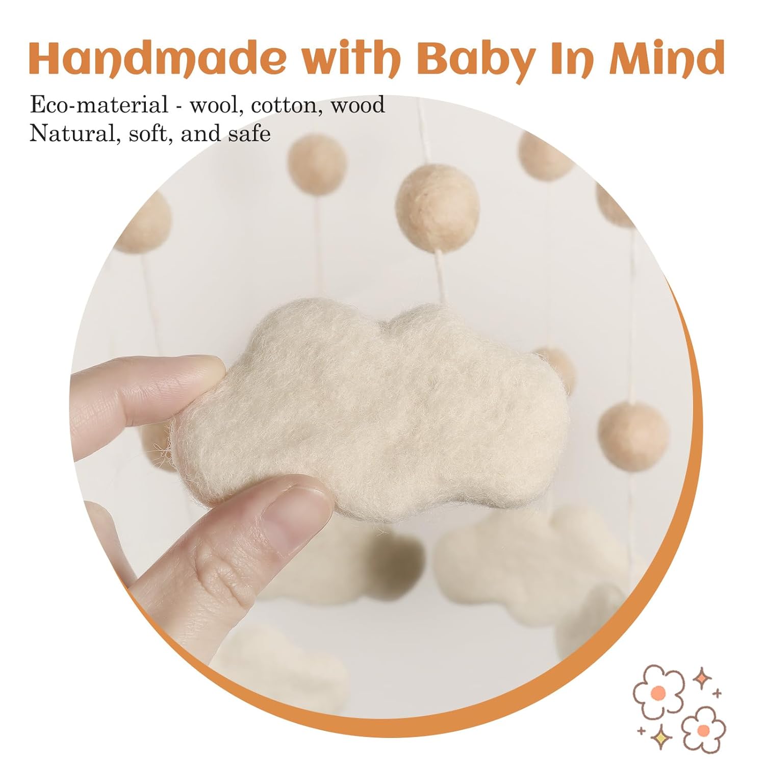 Felt Cloud Mobile for Crib - Neutral Boho Decor