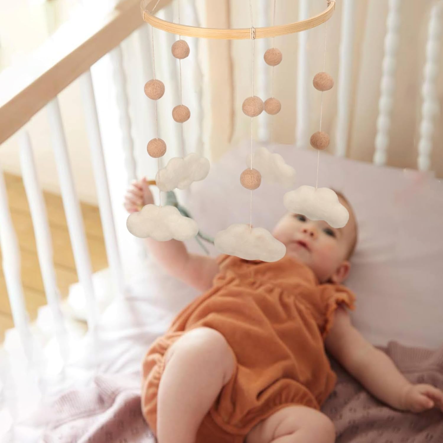 Felt Cloud Mobile for Crib - Neutral Boho Decor